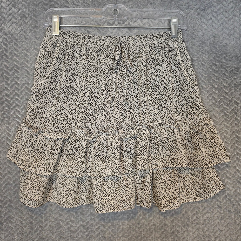 Girly Tiered Ruffle Boho Mini Skirt Small Black White Animal Print W/ Pockets